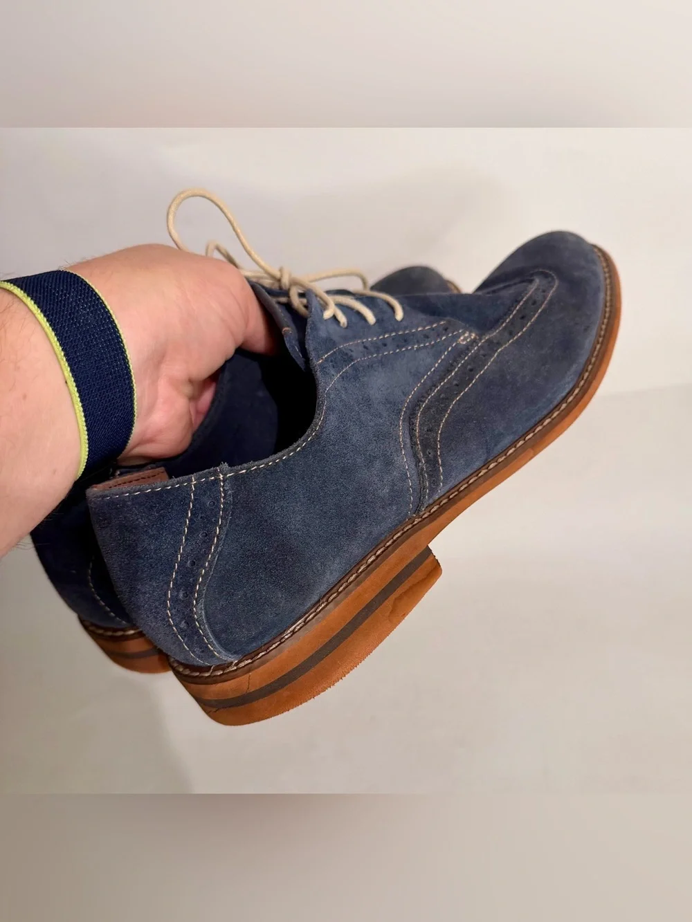 FLORSHEIM Mens Size 11 M Navy Blue Suede Wingtip Oxford Dress Shoes Lace Up